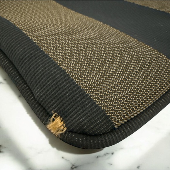 FENDI Vintage Pequin Stripe Crossbody Bag Tobacco Brown Canvas Leather Authentic - Picture 13 of 13